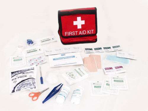 Portable First Aid Kit in Red Carry Pouch for Home Car Office Travel