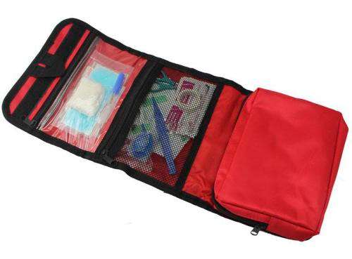 Portable First Aid Kit in Red Carry Pouch for Home Car Office Travel