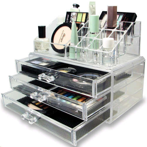 Jewelry Cosmetics Bathroom Acrylic Storage Display Clear Case Holder Box 2 Pieces Set