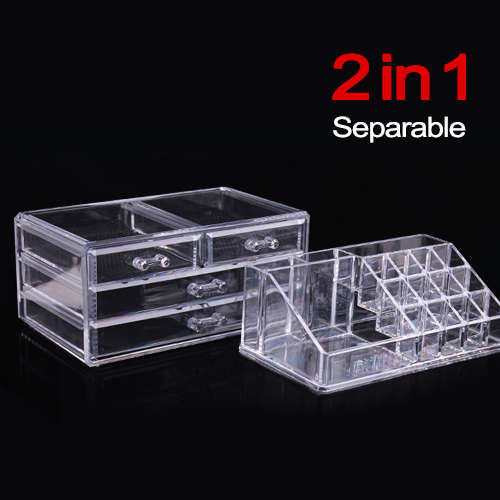Jewelry Cosmetics Bathroom Acrylic Storage Display Clear Case Holder Box 2 Pieces Set