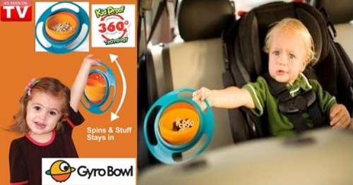 Universal Gyro Bowl that Never Spills! Baby Toddler 360 Rotate Non Spill Bowl