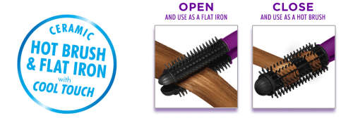 4-IN-1 Styler Ionic Hot Brush and Ceramic Flat Iron Straightens Curls Shines Volumizes hair