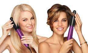 4-IN-1 Styler Ionic Hot Brush and Ceramic Flat Iron Straightens Curls Shines Volumizes hair