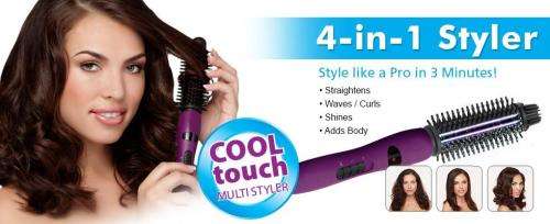 4-IN-1 Styler Ionic Hot Brush and Ceramic Flat Iron Straightens Curls Shines Volumizes hair
