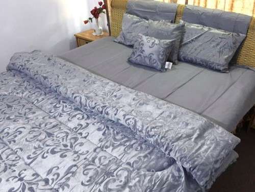 NEW 8 Piece Metallic Grey Designer Comforter Set Polyester Queen Size