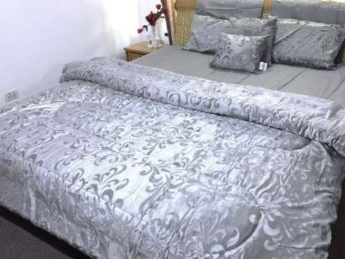 NEW 8 Piece Metallic Grey Designer Comforter Set Polyester Queen Size