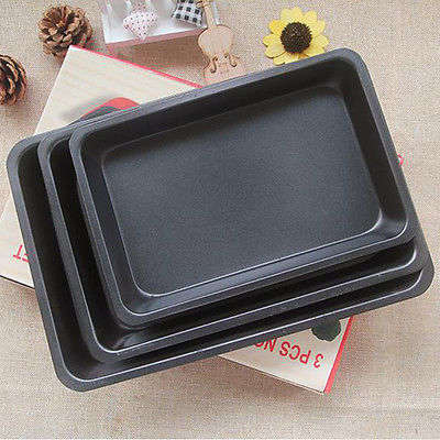 Non Stick Baking Roasting Cooking Trays Set Oven Pans 3 Pieces Choose Red or Black