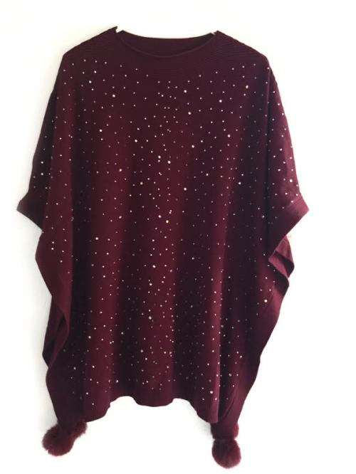 NEW Stylish Women's Pullover Poncho O-Neck Knitted Shimmer Shawl 3 Colors Available