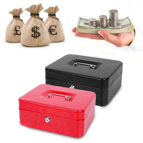 Medium Metal Cash Money Jewelry Box Security Lockable Home 20cm x 16cm x 9cm