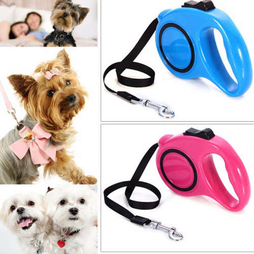 5m One-handed Lock Retractable Pet Leash Walking Dog Lead PINK or BLUE