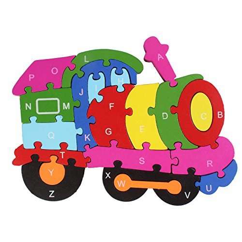 Wooden Engine Jigsaw Puzzle Toy with A-Z Alphabet and Numbers
