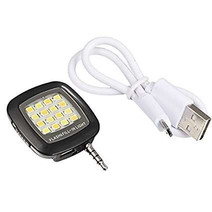 Popular Mini 16 LED Flash Fill Light Selfie Night Photo For Smartphone iPhone Black