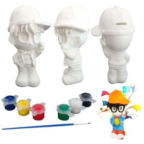 DIY Art 3D Paint Your Own Ceramic Cartoon Boy Piggy Bank Educational Toy 20cm