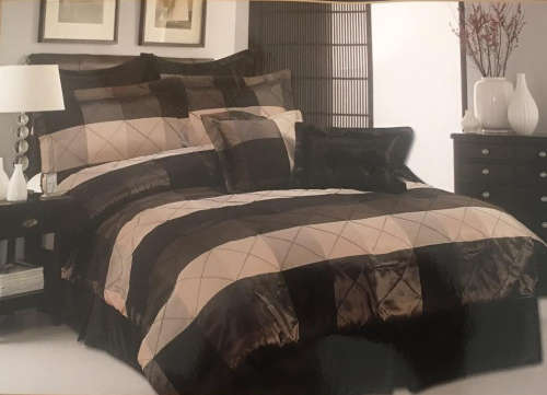 12pc Queen Black Brown Designer Comforter Set