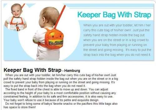 Keeper Bag with Strap Happy Burger Backpack Toddler Safety Harness