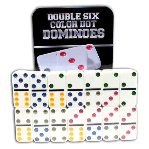 Dominoes Premium Set Of 28 Double Six Color Dot Dominoes Set With Metal Tin Case