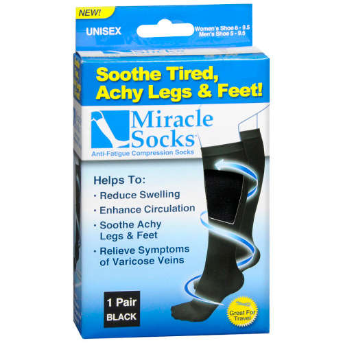 Miracle Socks Anti-Fatigue Compression Socks, Unisex Black - S/M Size