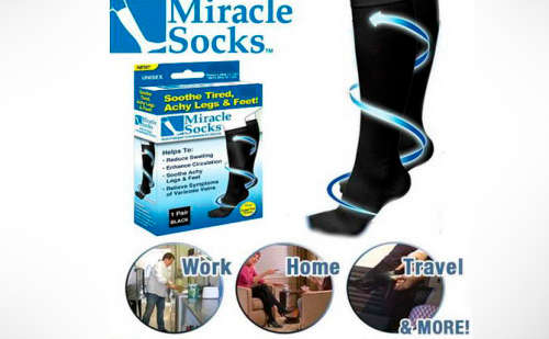 Miracle Socks Anti-Fatigue Compression Socks, Unisex Black - S/M Size