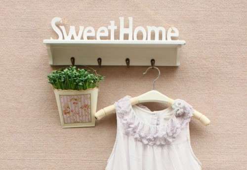 White "Sweet home" With shelf Key Storage 4 Hanging Hook Holder Wall Hanging Rack