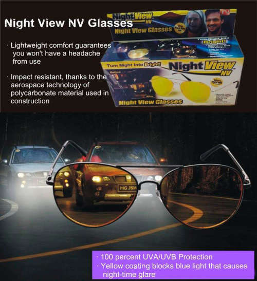 Night View NV Glasses Glare Reduction Glasses Yellow Driving View