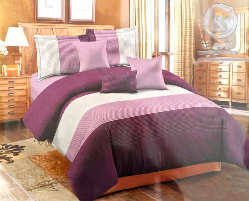 8pc Queen Designer Comforter Set - Choose Between Purple and Red Design
