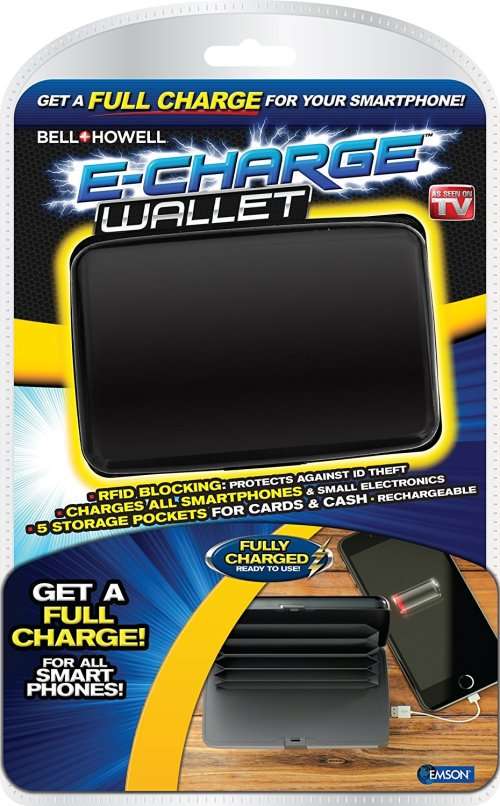 Bell Howell E-Charge Wallet with RFID Protected Technology Plus Phone Charger