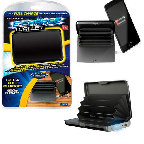 Bell Howell E-Charge Wallet with RFID Protected Technology Plus Phone Charger
