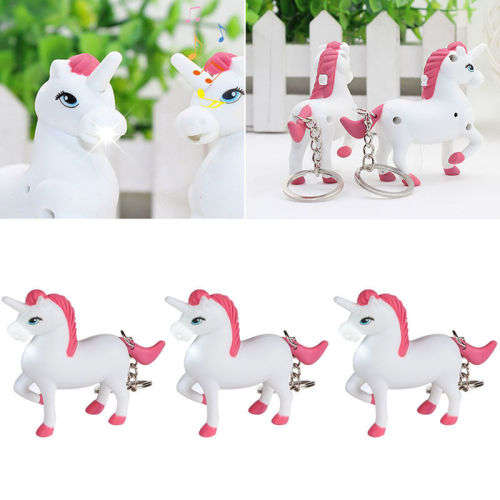 NEW Unicorn Sound LED Light Lamp Flashlight Key-ring with Key Chain
