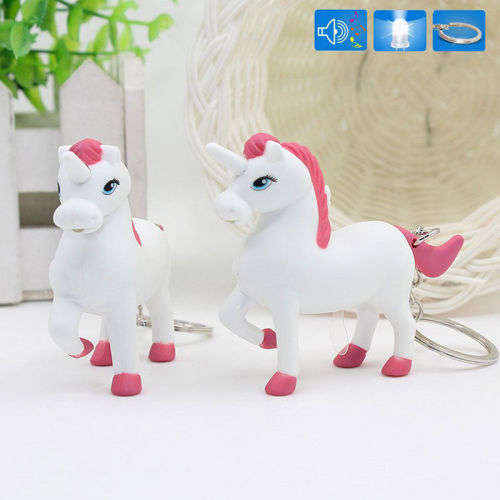 NEW Unicorn Sound LED Light Lamp Flashlight Key-ring with Key Chain