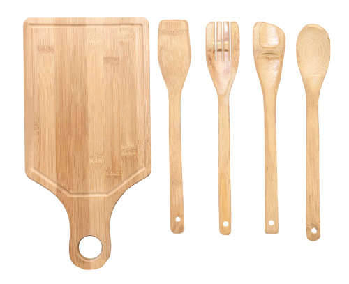 5pcs Bamboo Wooden Cutting board and Cooking Spoons Set