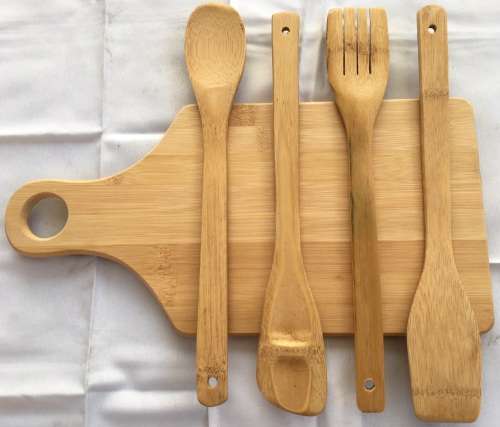 5pcs Bamboo Wooden Cutting board and Cooking Spoons Set