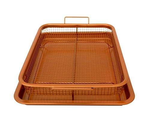 2 Piece Copper Rectangle Crispy Tray No Oil Baking Grill Healthy Cooking