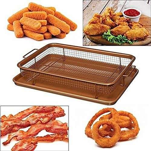 2 Piece Copper Rectangle Crispy Tray No Oil Baking Grill Healthy Cooking