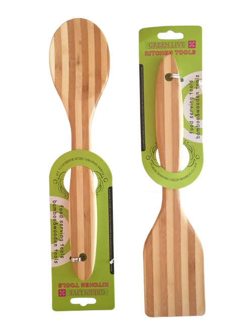 2pc Bamboo Wooden Kitchen Tools - Spatula and Spoon
