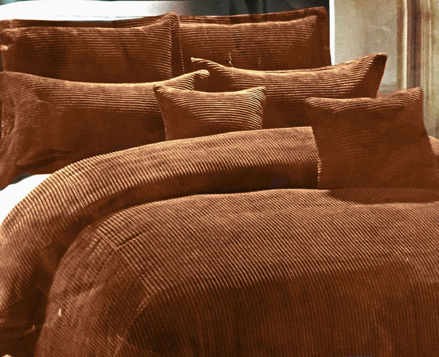 Super King Plush Corduroy Stripe 5pc Comforter Set : Choose Between Black, Blue or Brown