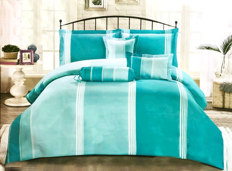 King Size 6pc Turquoise Blue Beautiful Comforter Set