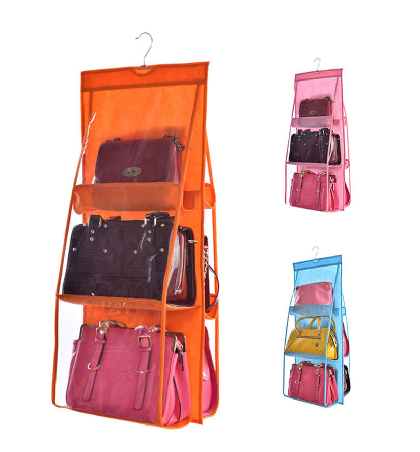 6 Pocket Hanging Purse Organizer - Available Colors: Blue and Orange