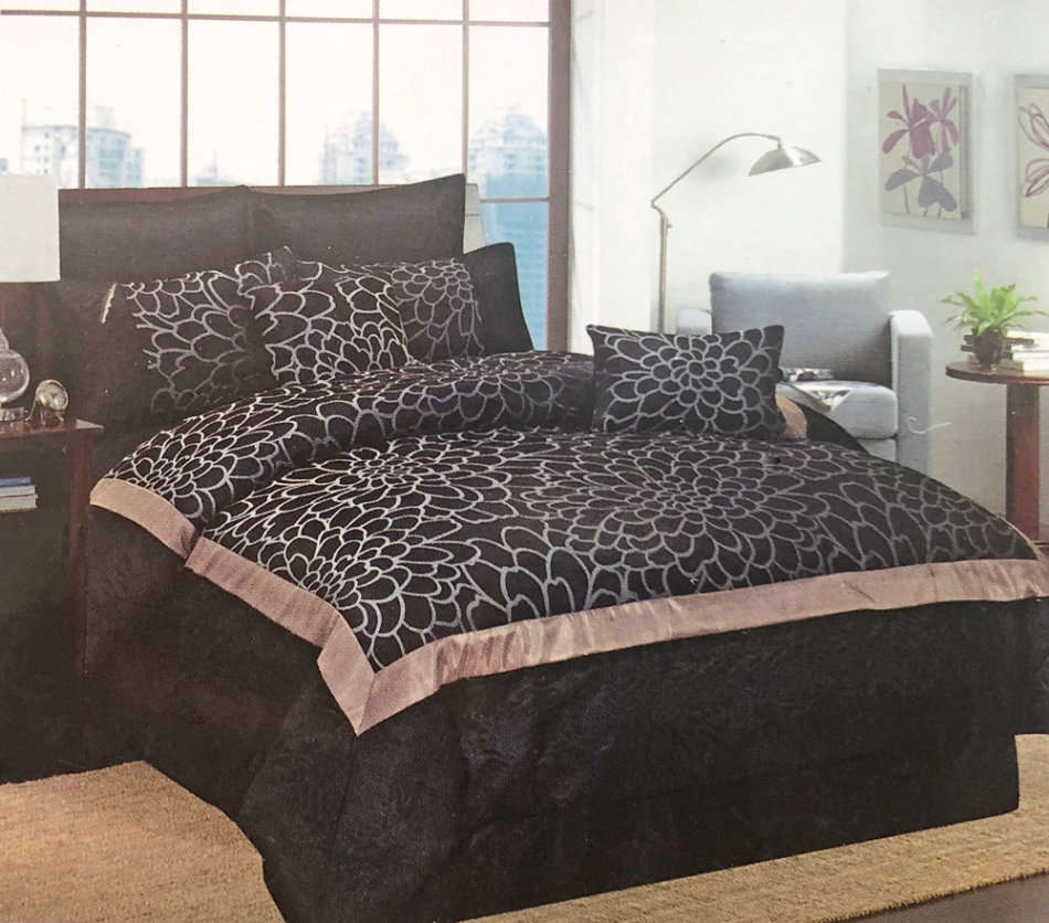 New Arrival ! Queen Size 10pc Black Designer Comforter Set