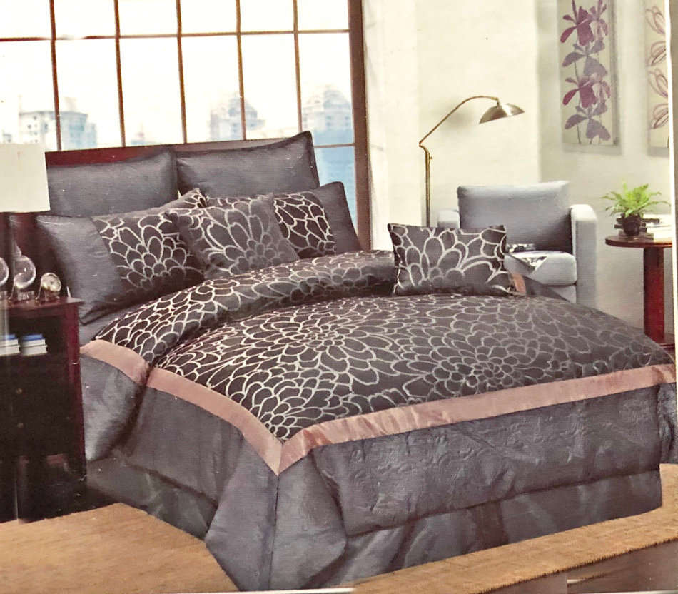 New Arrival ! Queen Size 10pc Grey Designer Comforter Set