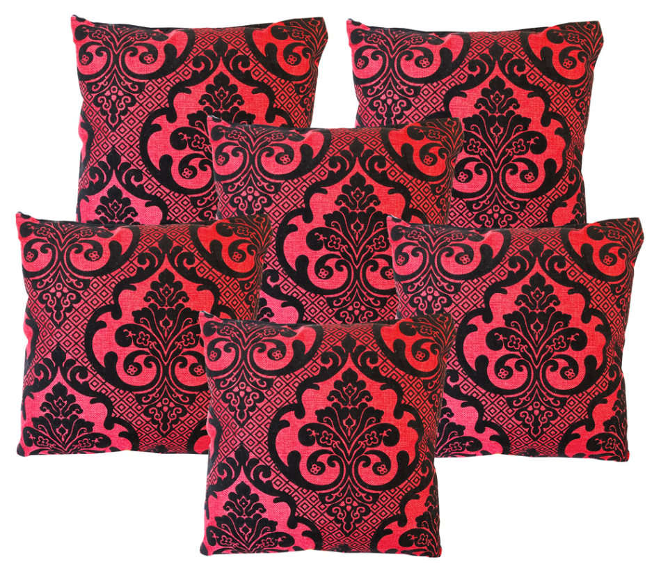 Set of 6 Pillow Floral Art Cushion Sofa Home Decoration Scatter Cushion - Red and Black