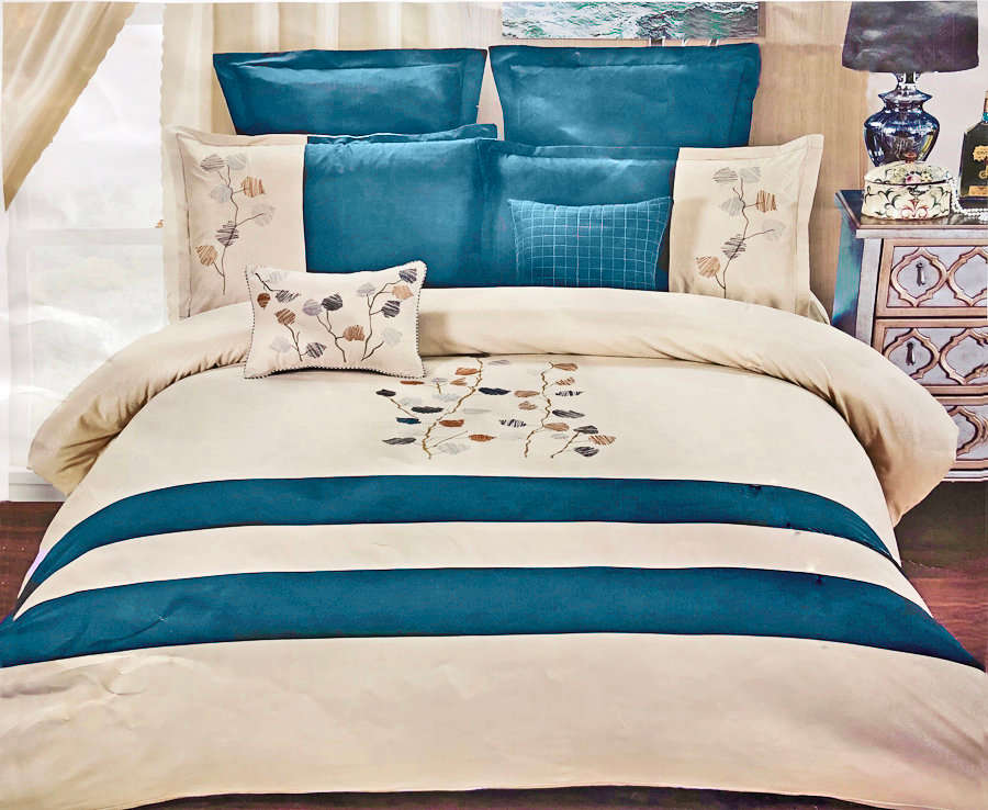 11 Piece King Size Air Force Blue and Beige Home bedding Comforter Set