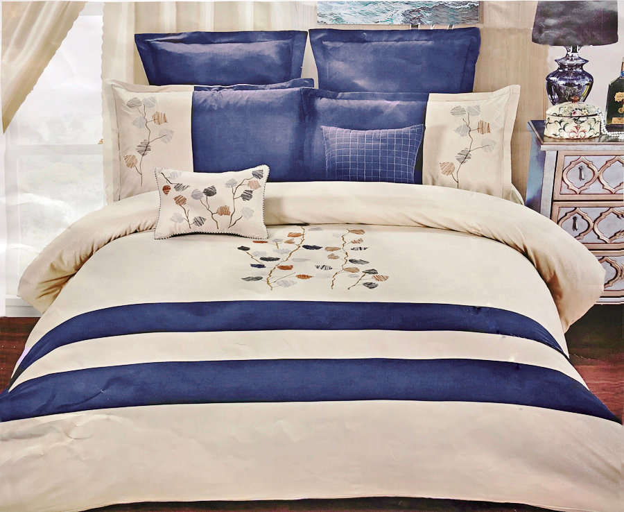 11 Piece King Size Navy Blue and Beige Home bedding Comforter Set