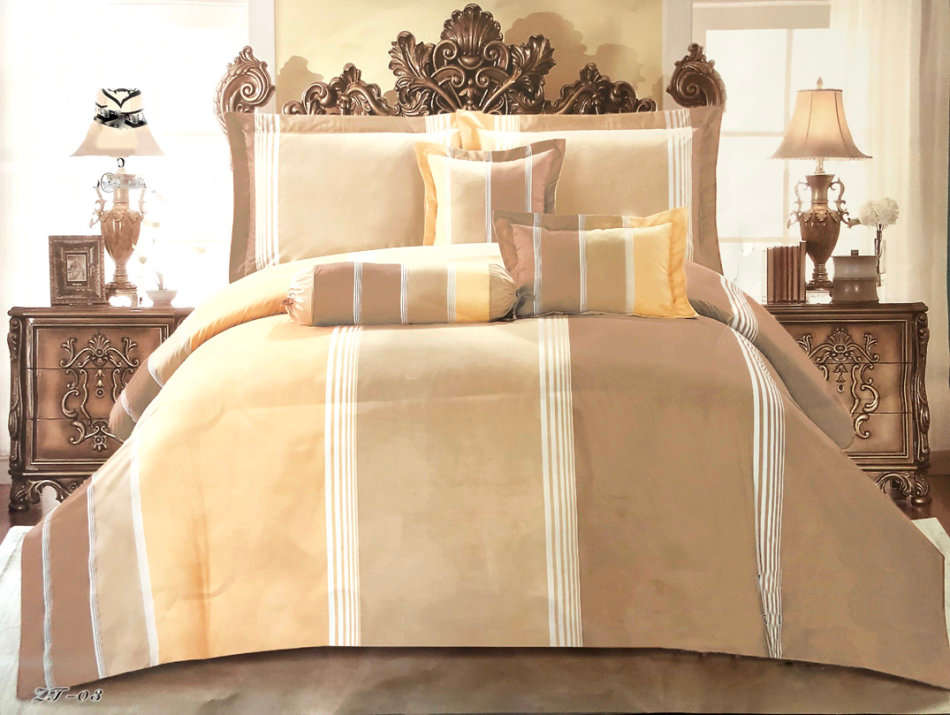 6pcs King Size Light Brown Multi-Shades Comforter Set
