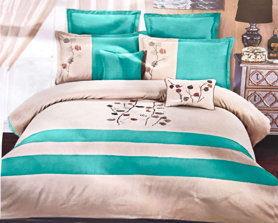 11 Piece King Size Aqua Sky and Beige Home bedding Comforter Set