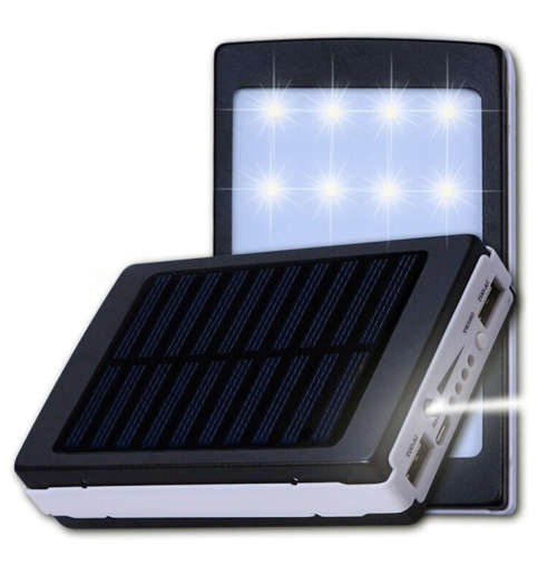 30800mAh Dual Output Solar Charger Power Bank with 20LED Flashlight: Black
