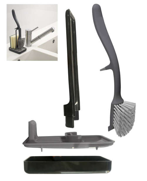 Sink Tidy Set Kitchen Utensils/Plates Cleaning Brush with Sponge Holder