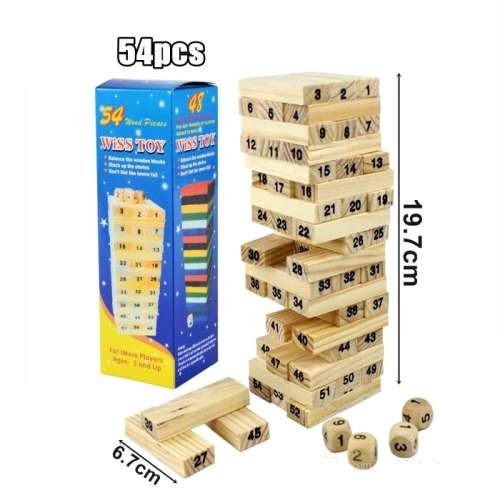 54pcs Wooden Stacking and Balancing Wiss Game Toy - Numbers