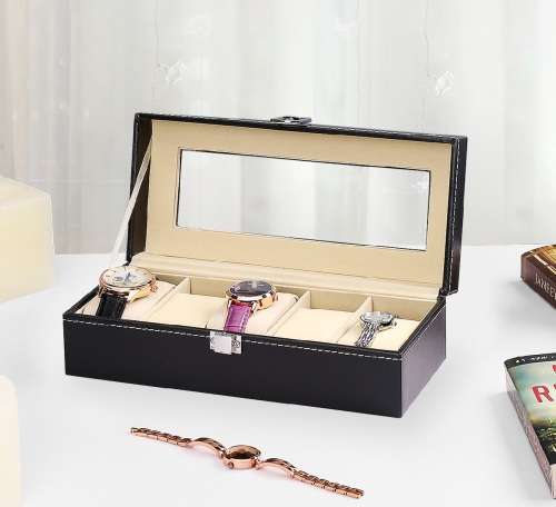 Croc Leather Design 5 Compartments Watch Case Organizer