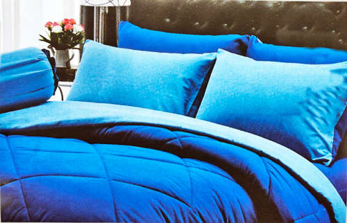 6 Piece Queen Size Reversible Dual Shade Blue Duvet Cover Set