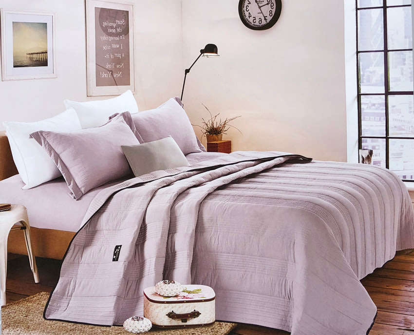 4 Piece King Size Pre-washed Quilt Set Polyester Material - Blushing Pink